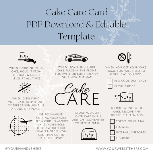 Cake Care Card - PDF download & editable template